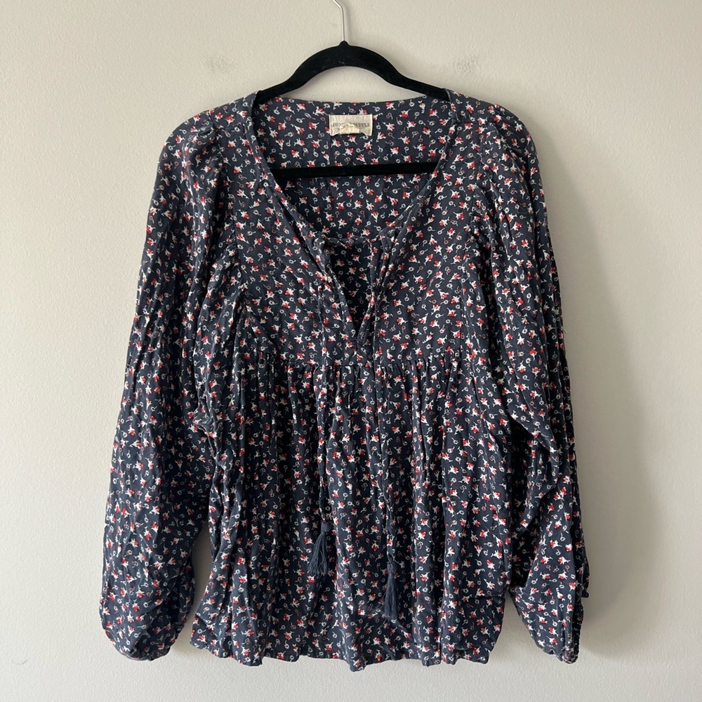 Denim & Supply Ralph Lauren Boho Floral Peasant Blouse Navy Red White Medium